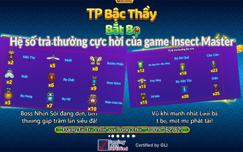 Hệ số trả thưởng cực hời của game Insect Master