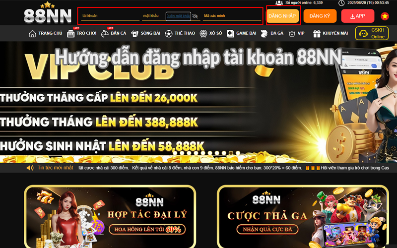 Hướng dẫn đăng nhập tài khoản 88NN