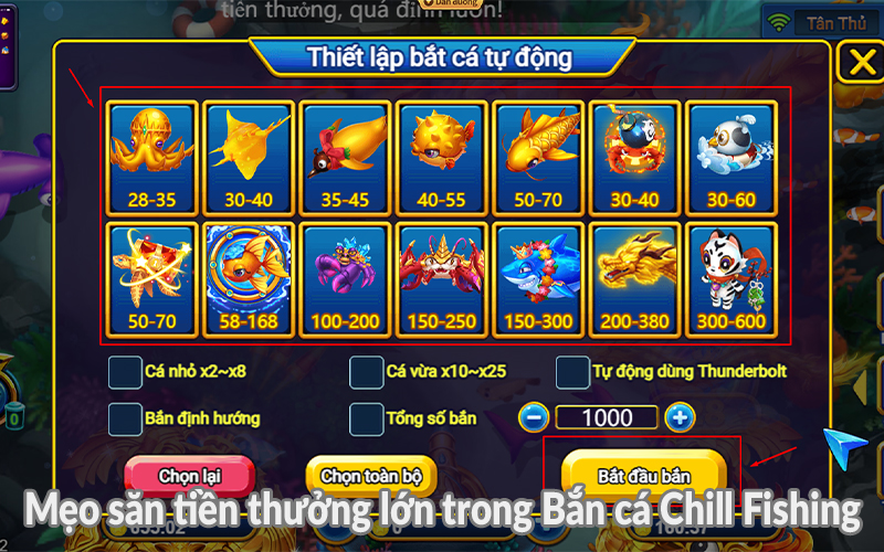 Mẹo săn tiền thưởng lớn trong Bắn cá Chill Fishing